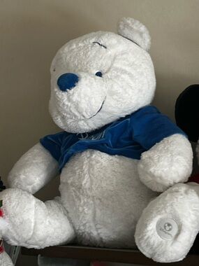 Plush holiday Pooh Bear Toy with Blue Shirt - Soft Kids Stuffed Animal